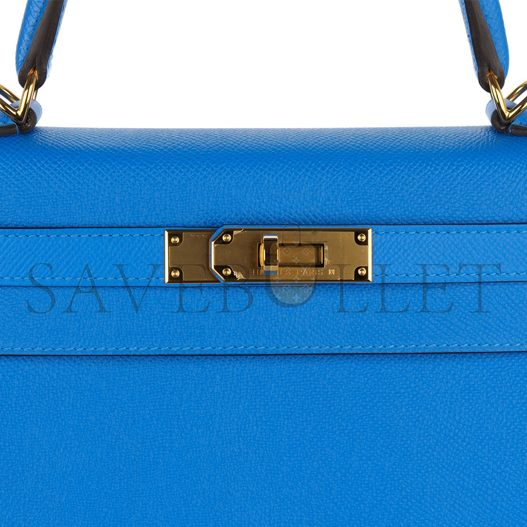 HERMÈS MASTER KELLY 25 BLEU HYDRA EPSOM SELLIER GOLD HARDWARE (25*17*7cm)